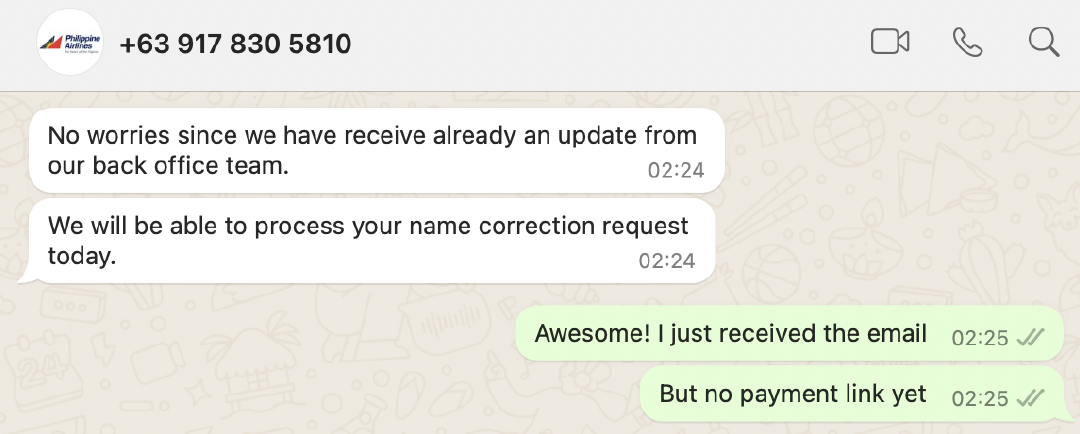 Philippine Airlines customer support message 11