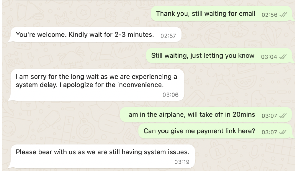 Mensaje del servicio de atención al cliente de Philippine Airlines 12