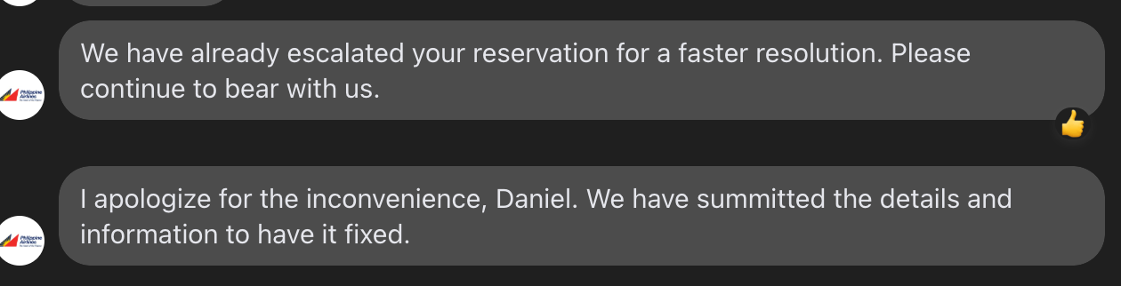 Philippine Airlines customer support message 6